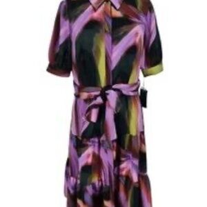 Nicole Miller Purple and Yellow Midi Dress